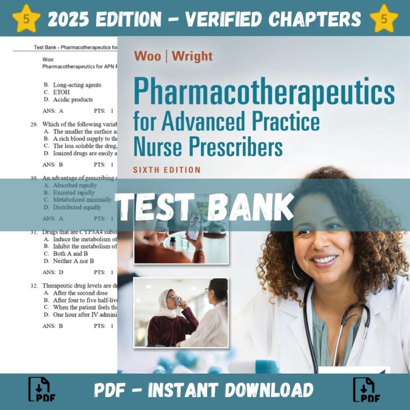 Test Bank – Pharmacotherapeutics for Advanced Practice Nurse Prescribers, 6th Edition (Woo, 2024)