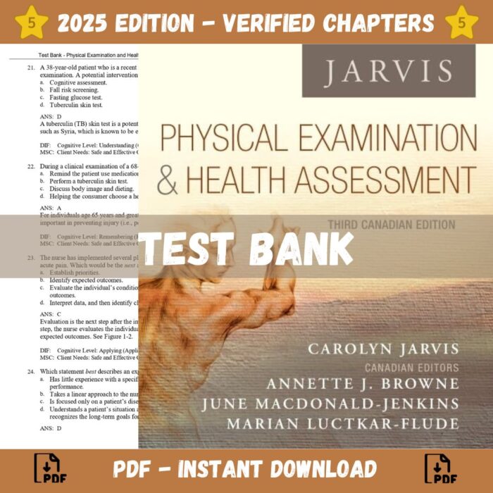 Test Bank – Physical Examination and Health Assessment, 3rd Canadian Edition (Jarvis, 2019)