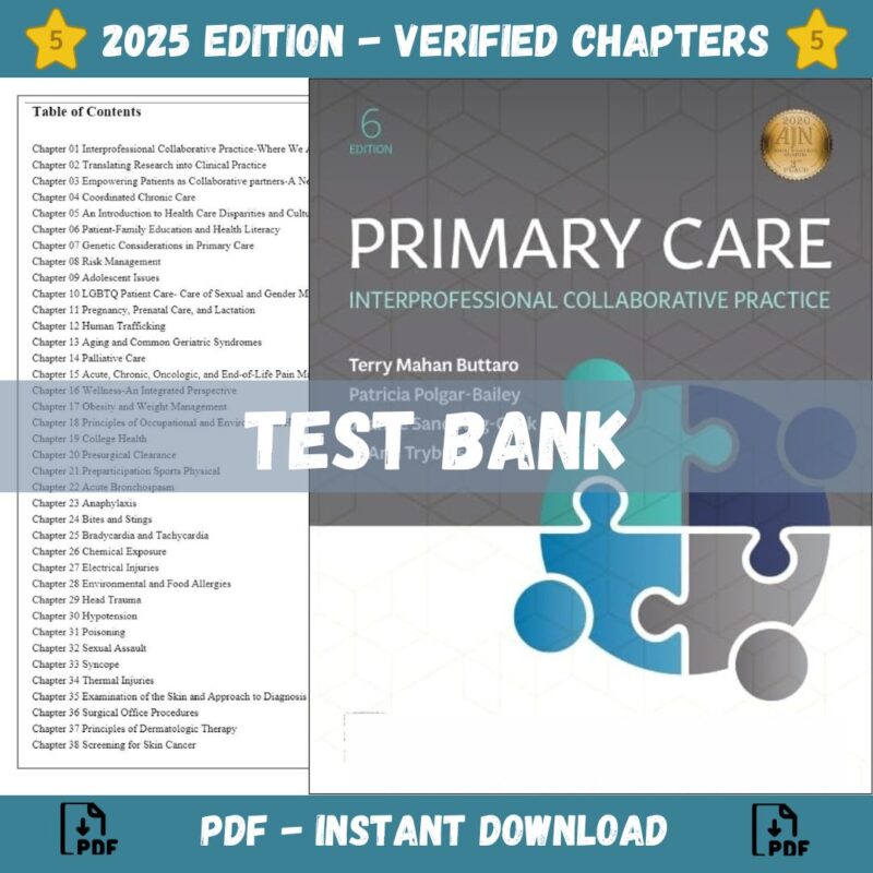 Test Bank – Primary Care, Interprofessional Collaborative Practice, 6th Edition (Buttaro, 2021)