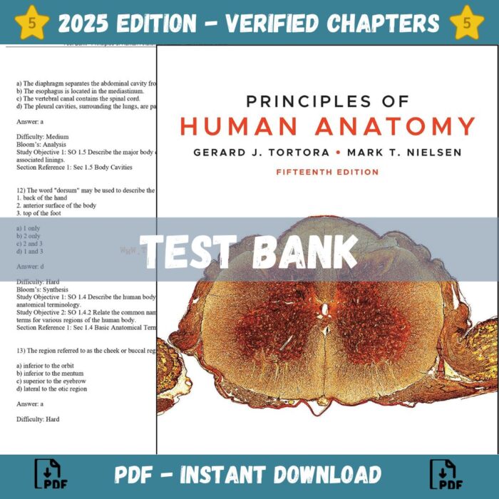 Test Bank – Principles of Human Anatomy, Tortora, 15th Edition (Tortora, 2020