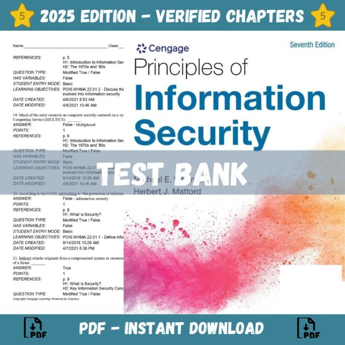 Test bank - Principles of Information Security 7th Edition (Whitman,2021)