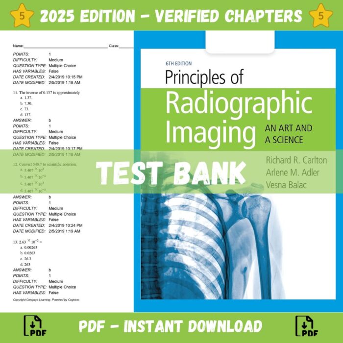 Test bank - Principles of Radiographic Imaging An Art and a Science, 6th Edition (Carlton, 2020)