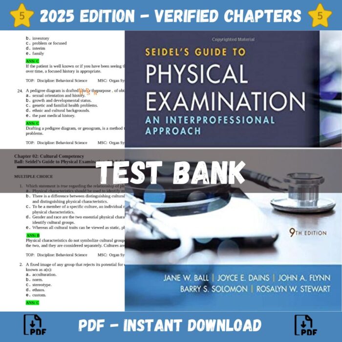 Test bank -Seidel's Guide to Physical Examination 9th Edition (Jane W. Ball