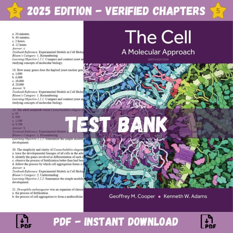 Test Bank - The Cell A Molecular Approach, 9th Edition (Cooper, 2023)