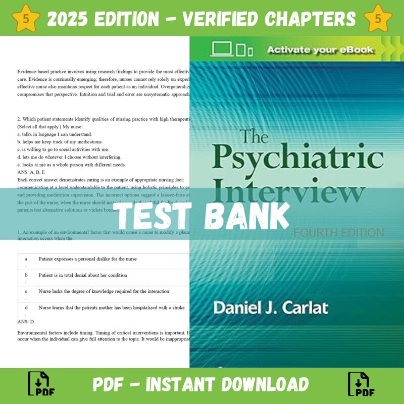 Test Bank for The Psychiatric Interview 4th Edition (Carlat, 2017)