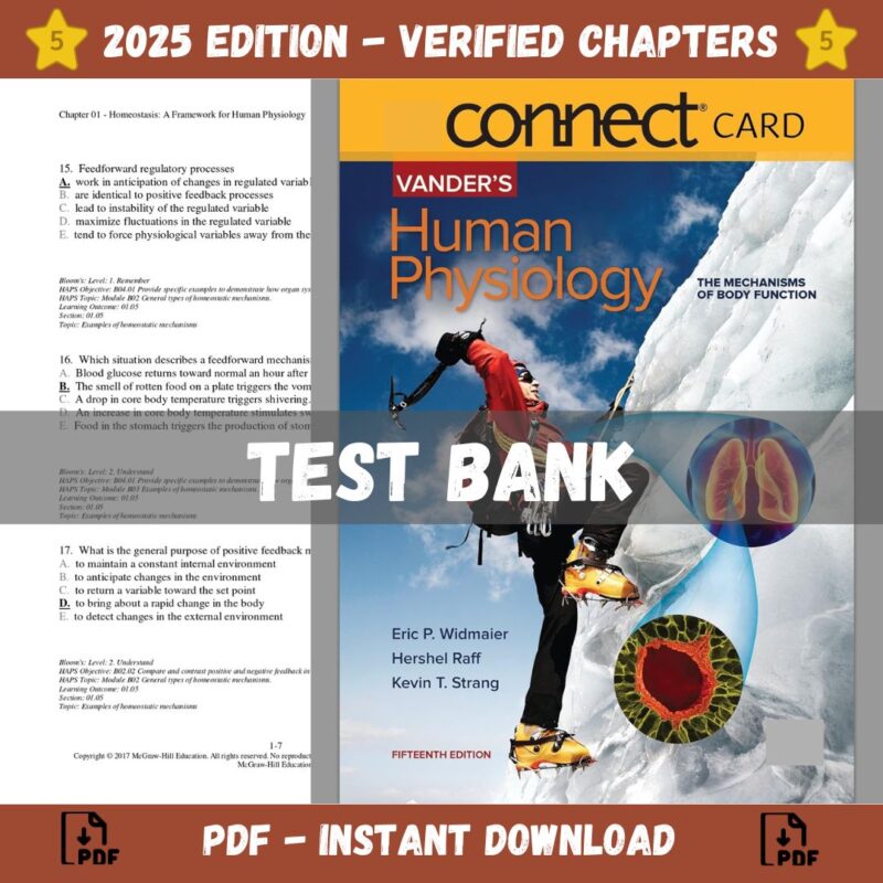 Test Bank - Vander Human Physiology 15th Edition (Widmaier, 2018)