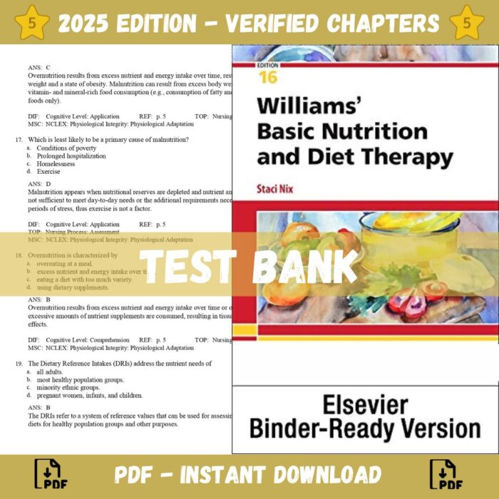 Test bank - Williams' Basic Nutrition & Diet Therapy 16th Edition (Staci Nix McIntosh, 2021)