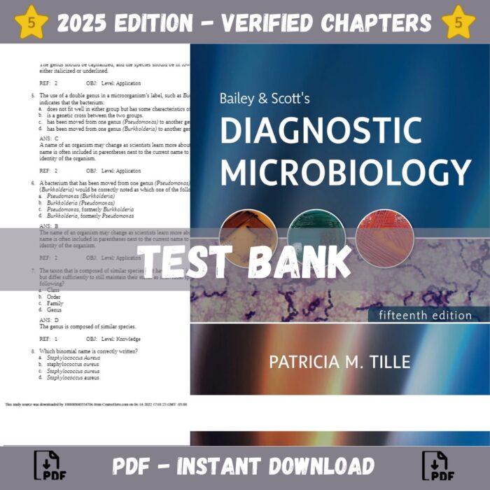 Test bank - Bailey & Scott's Diagnostic Microbiology 15th Edition (Tille, 2021),