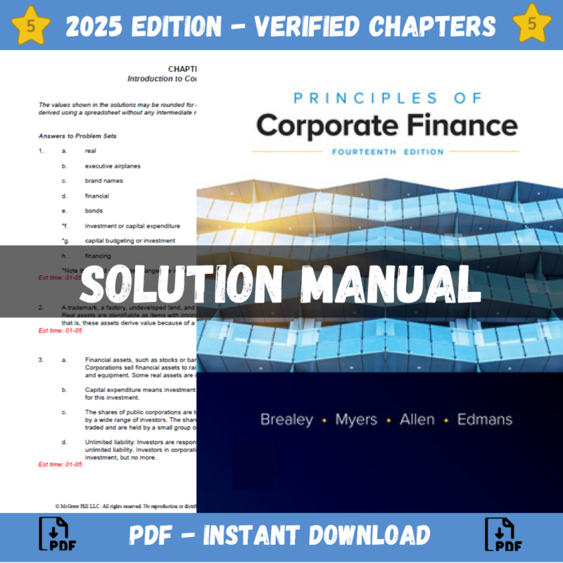 Solution Manual - Principles of Corporate Finance 14th Edition (Brealey, 2023)