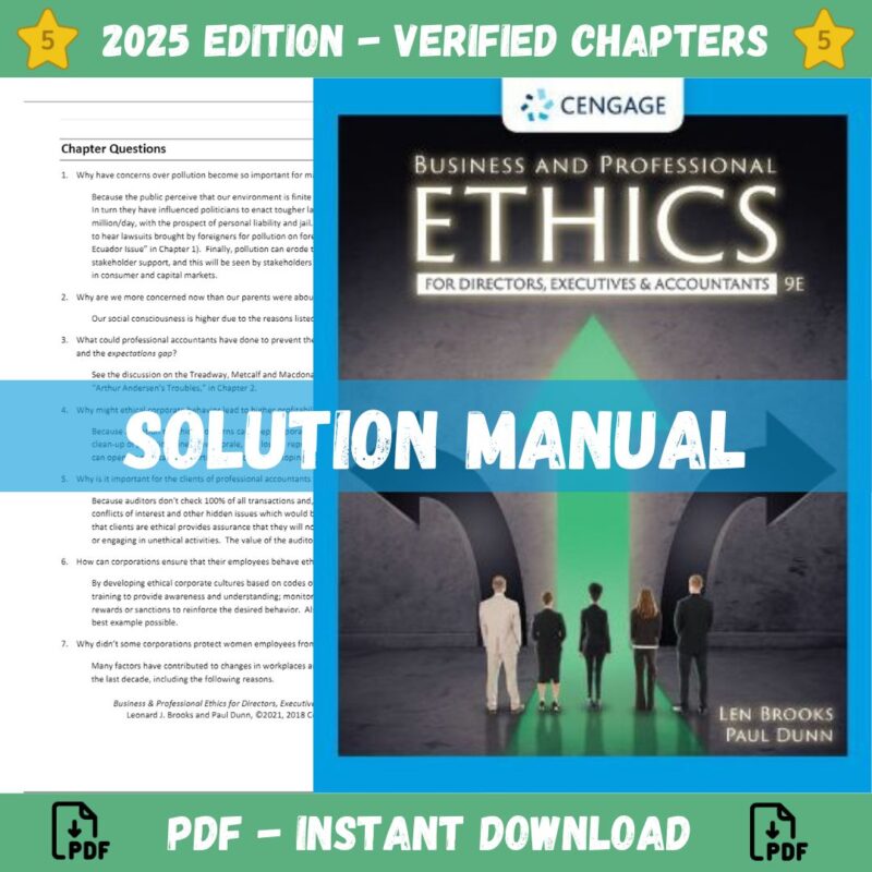 Solution Manual - for Business and Professional Ethics 9th Edition (Brooks, 2021)