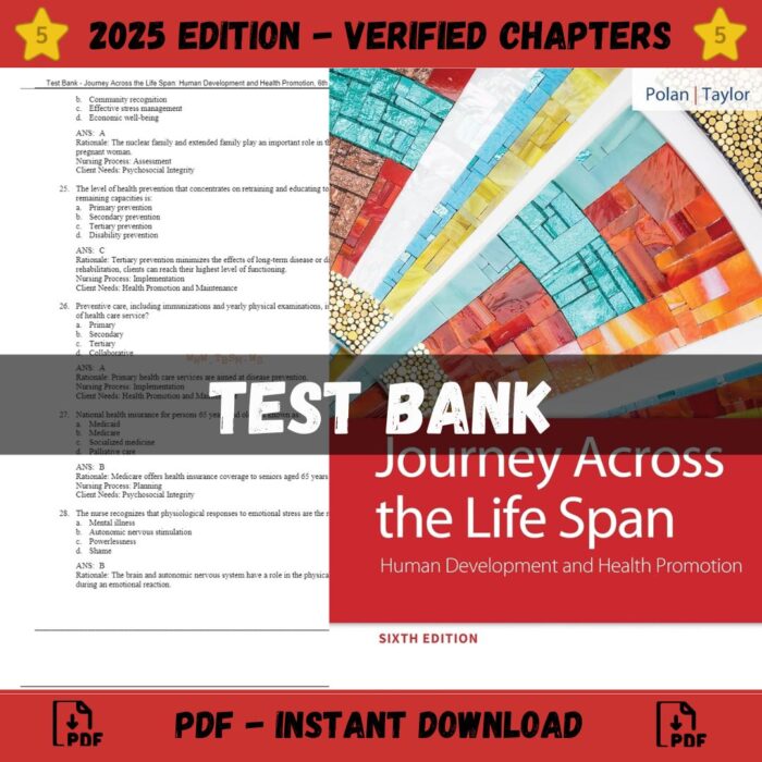 Test Bank – Journey Across the Life Span Human Development and Health Promotion, 6th Edition (Polan, 2020)