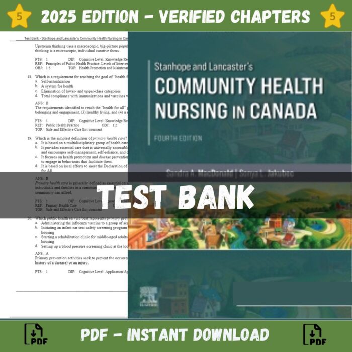 Test Bank – Stanhope and Lancasters Community Health Nursing in Canada, 4th Edition (MacDonald, 2022)