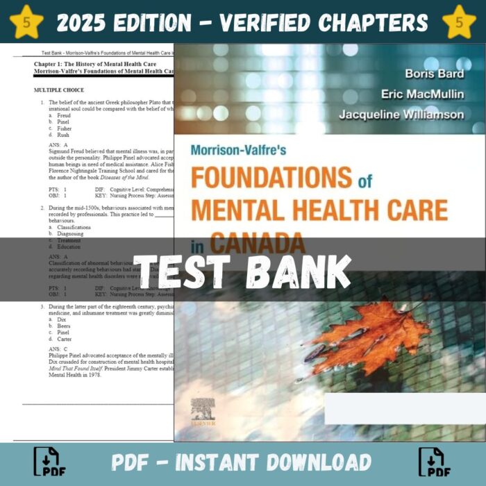 Test Bank – Morrison-Valfre’s Foundations of Mental Health Care in Canada, 1st Edition (Bard, 2022)