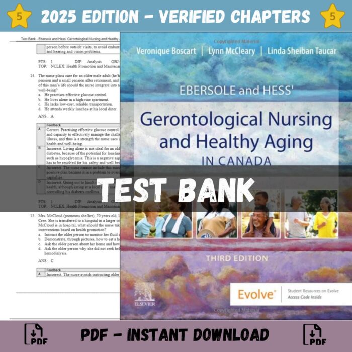 Test Bank – Ebersole and Hess Gerontological Nursing and Healthy Aging in Canada, 3rd Edition (Boscart, 2023)