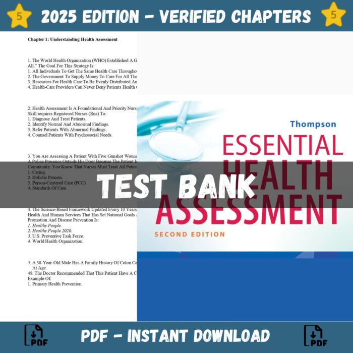 Test Bank - Essential Health Assessment 2nd Edition (Thompson, 2023)