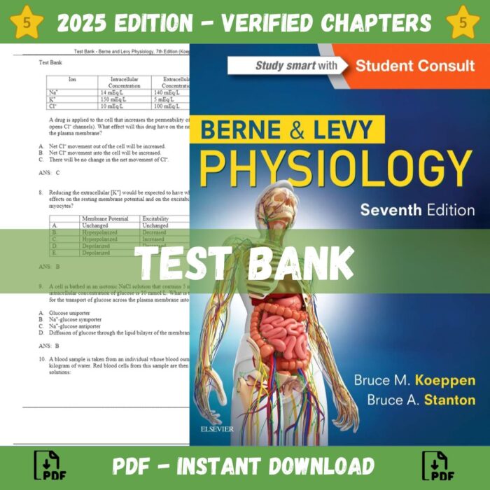 Test Bank – Berne and Levy Physiology, 7th Edition (Koeppen, 2018)