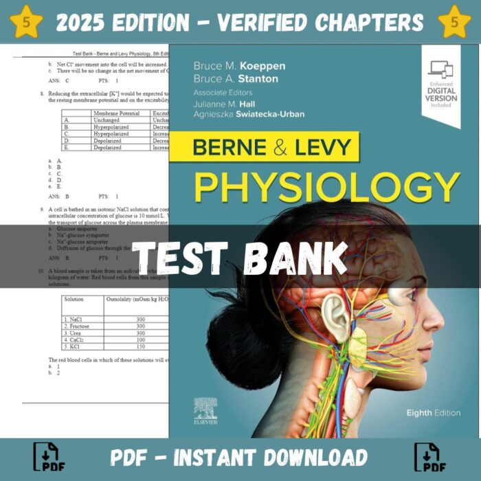 Test Bank – Berne and Levy Physiology, 8th Edition (Koeppen, 2024)