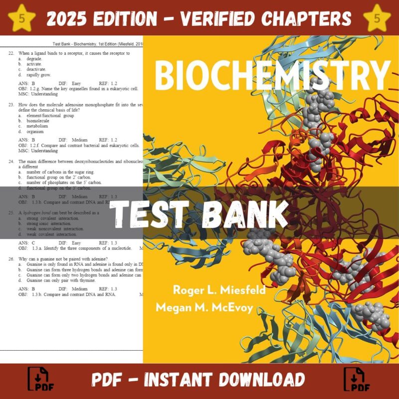 Test Bank – Biochemistry, 1st Edition (Miesfeld, 2018)