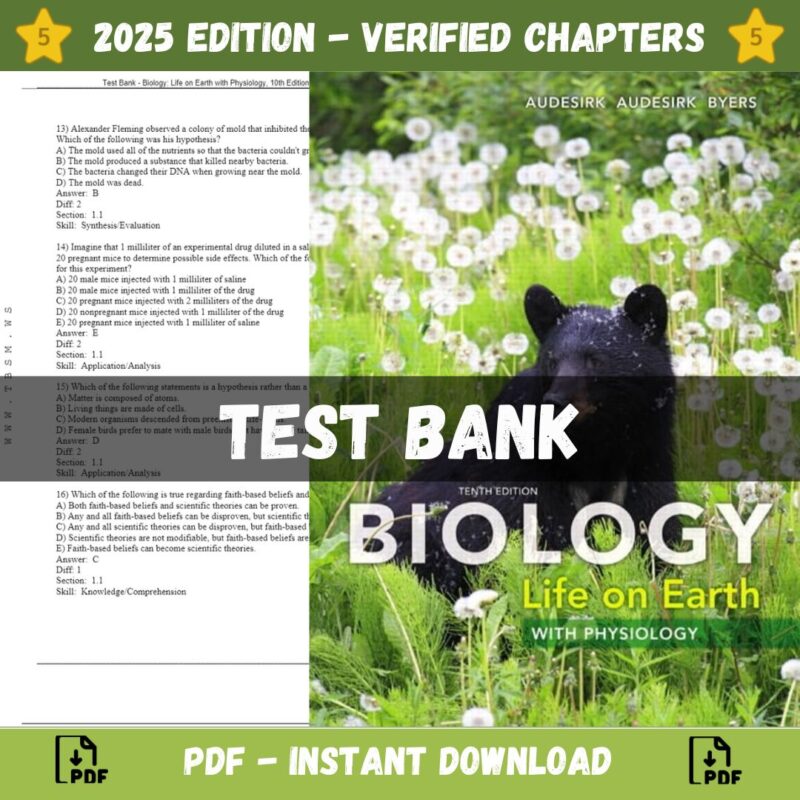 Test Bank – Biology Life on Earth with Physiology, 10th Edition (Audesirk, 2014)