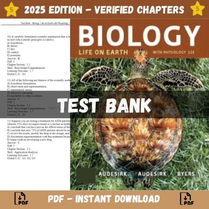 Test Bank – Biology Life on Earth with Physiology, 12th Edition (Audesirk, 2020)