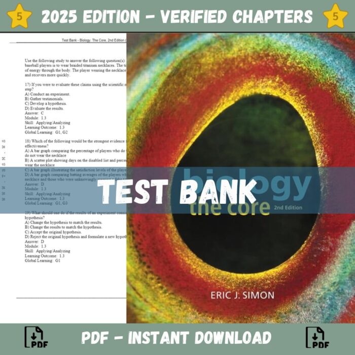 Test Bank – Biology The Core, 2nd Edition (Simon, 2017)