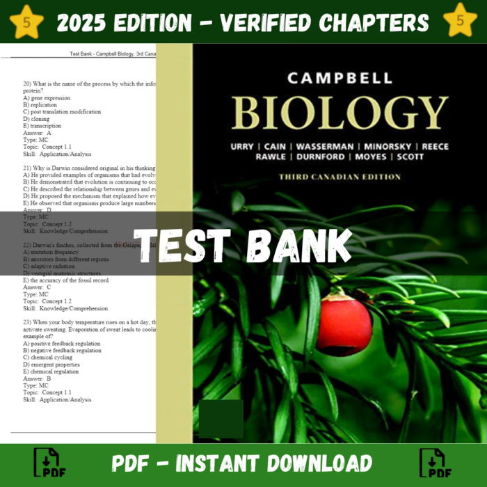 Test Bank – Campbell Biology, 3rd Canadian Edition (Urry, 2020)