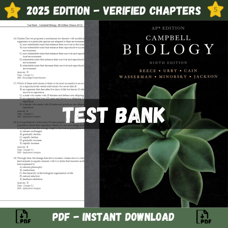 Test Bank – Campbell Biology, 9th Edition (Reece 2012)