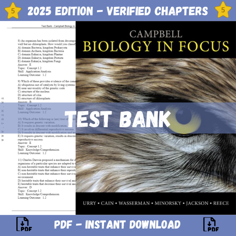 Test Bank – Campbell Biology in Focus, 1st Edition (Urry, 2014)