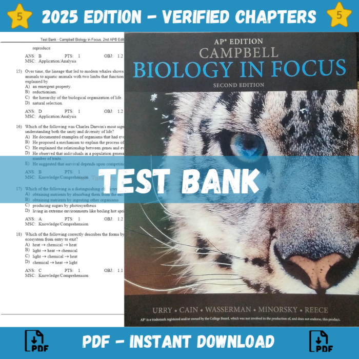 Test Bank – Campbell Biology in Focus, 2nd AP® Edition (Urry, 2017)