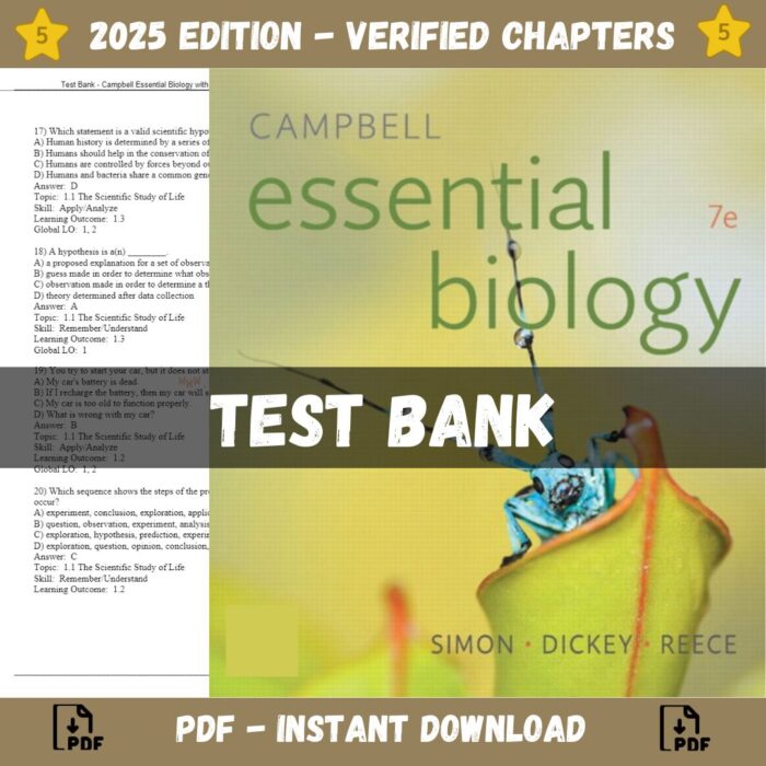 Test Bank – Campbell Essential Biology with Physiology Chapters, 7th Edition (Simon, 2019)