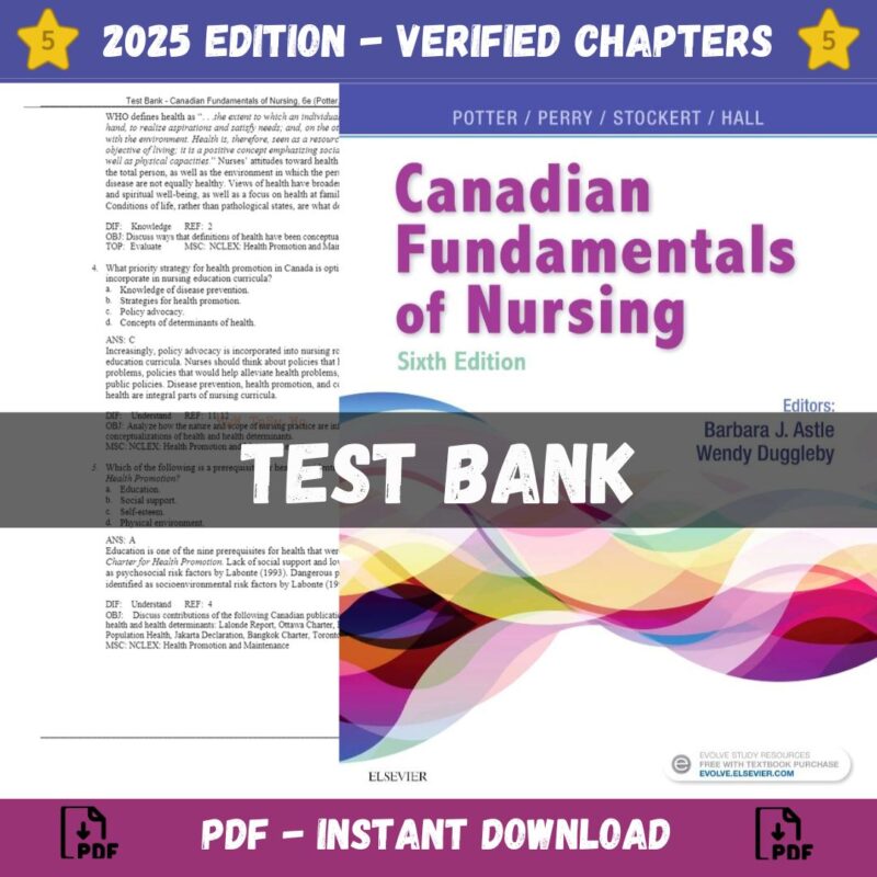 Test Bank – Canadian Fundamentals of Nursing, 6th Edition (Potter, Perry, 2019)