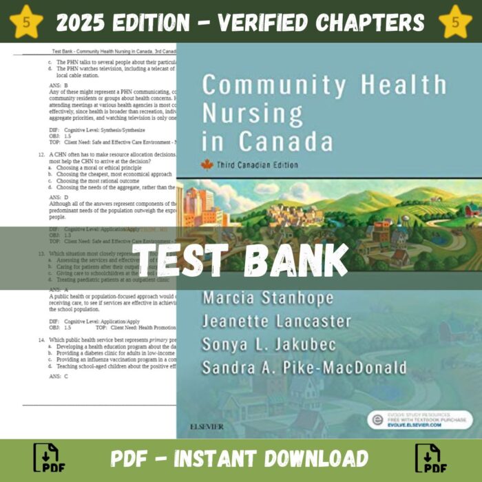 Test Bank – Community Health Nursing in Canada, 3rd Canadian Edition (Stanhope, 2017)