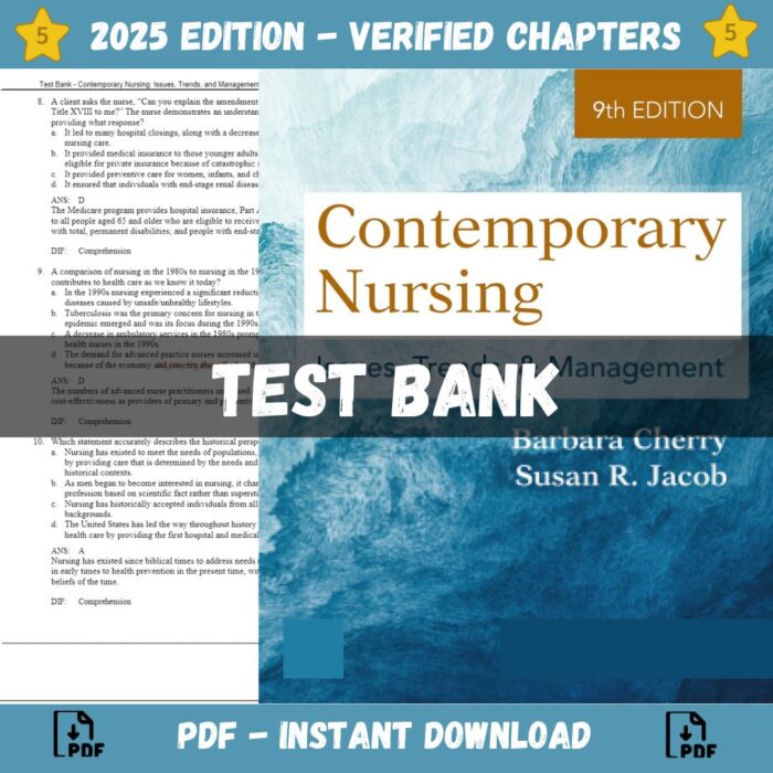 Test Bank – Contemporary Nursing Issues, Trends, and Management, 9th edition (Cherry, 2023)