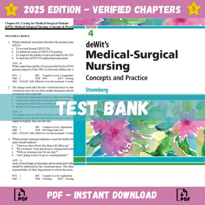 Test Bank – DeWits Medical Surgical Nursing Concepts and Practice, 4th edition (Stromberg, 2021)