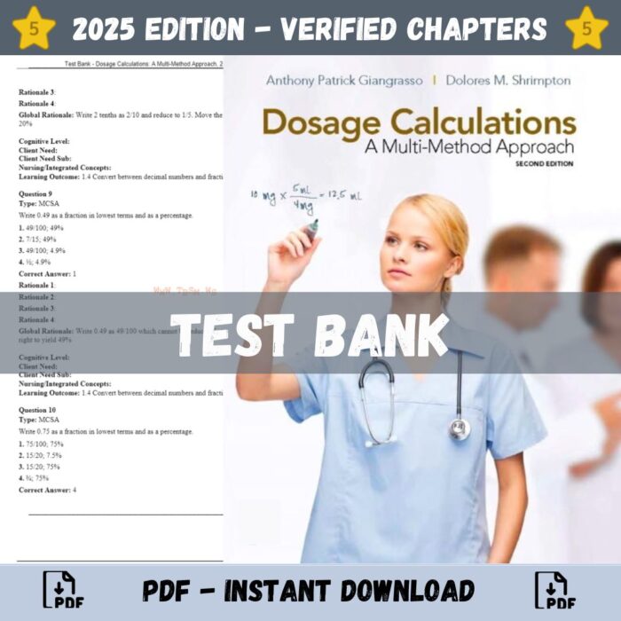 Test Bank – Dosage Calculations A Multi-Method Approach, 2nd edition (Giangrasso, 2018)