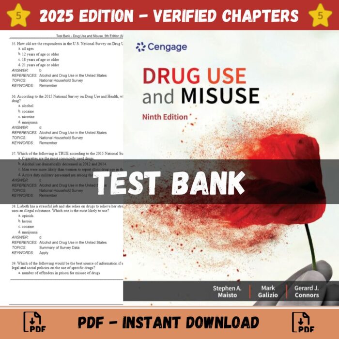 Test Bank – Drug Use and Misuse, 9th Edition (Maisto, 2022)