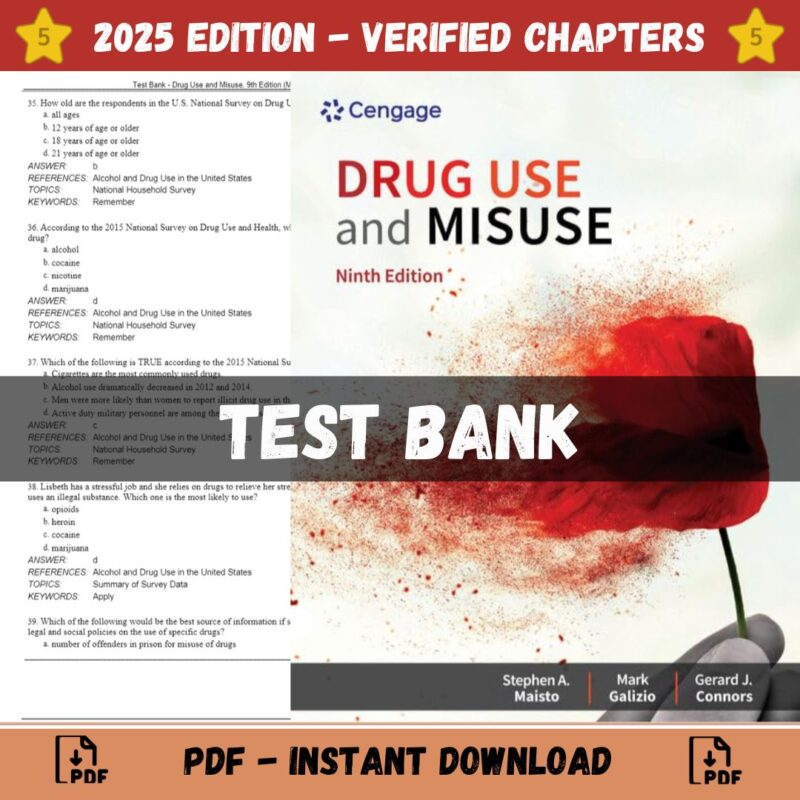 Test Bank – Drug Use and Misuse, 9th Edition (Maisto, 2022)