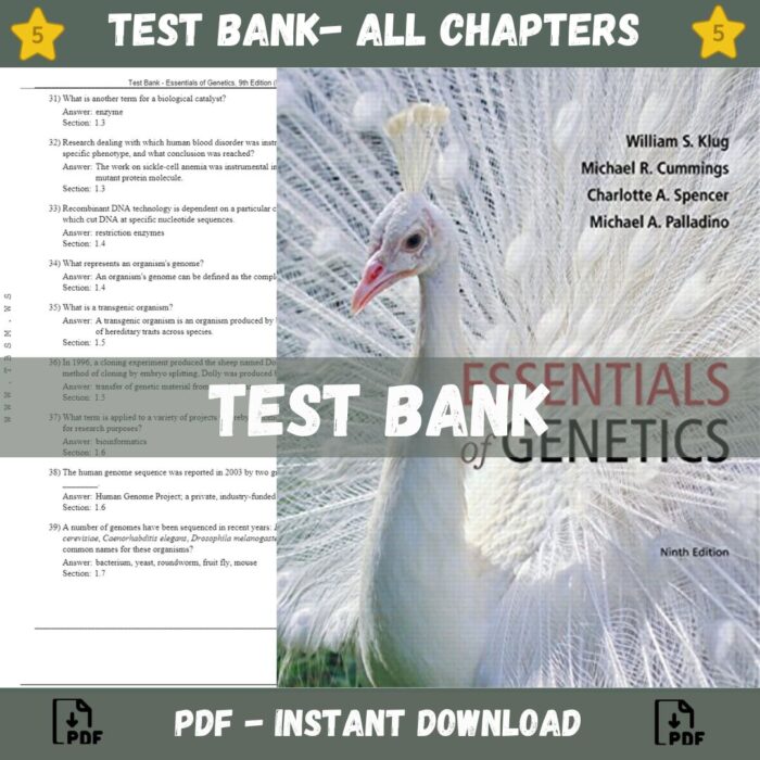 Test Bank – Essentials of Genetics, 9th Edition (Klug, 2015)