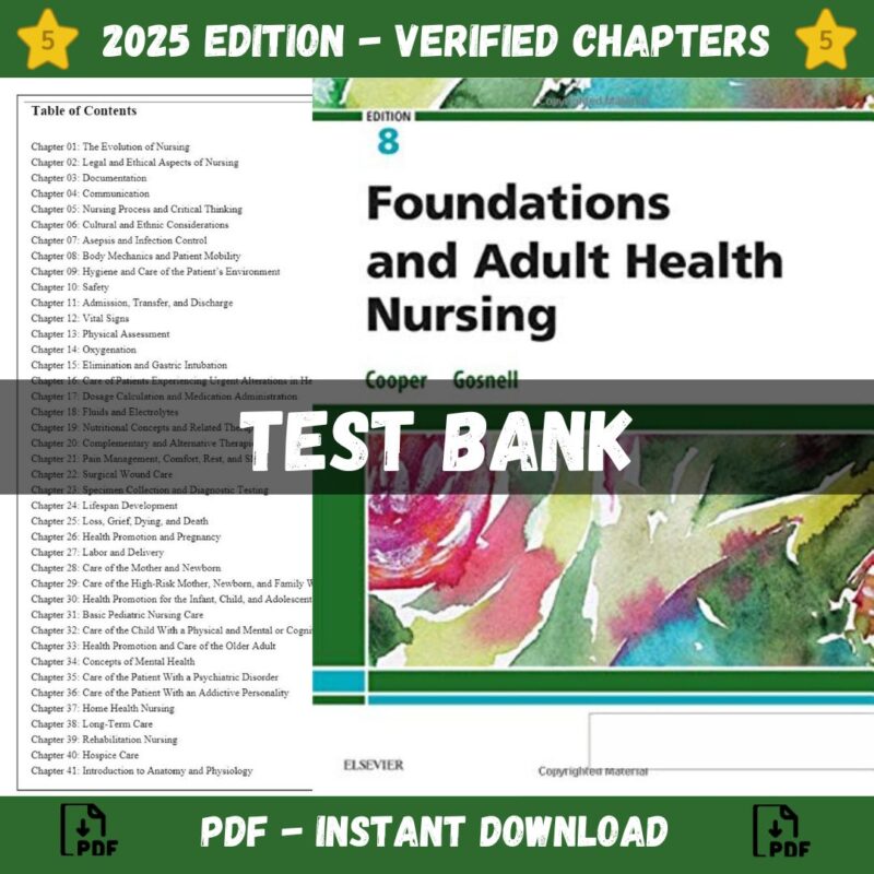 Test Bank – Foundations and Adult Health Nursing, 8th Edition (Cooper, 2019)