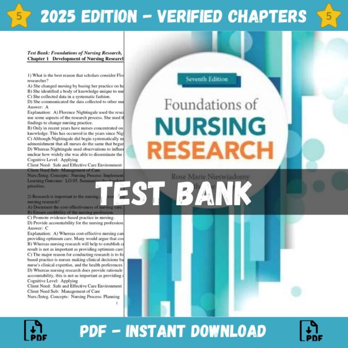 Test Bank – Foundations of Nursing Research, 7th Edition (Nieswiadomy, 2018)