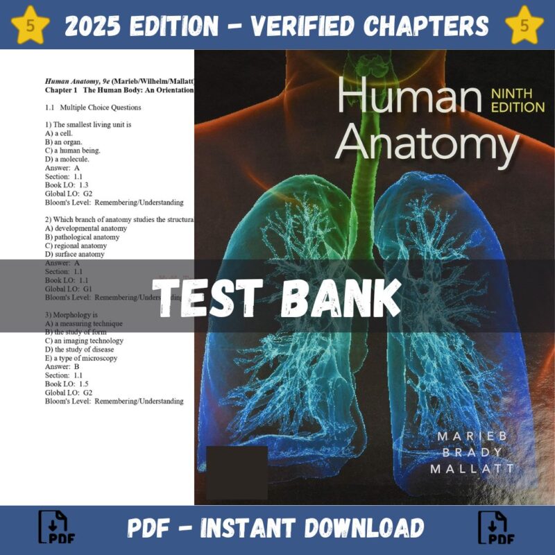 Test Bank – Human Anatomy, 9th Edition (Marieb, 2020)