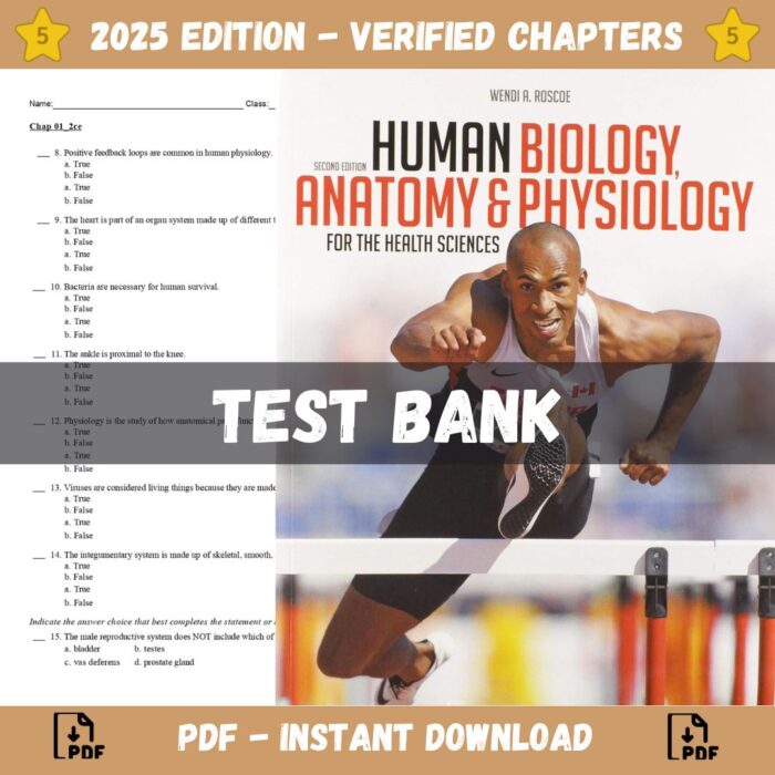 Test Bank – Human Biology, Anatomy and Physiology for the Health Sciences, 2nd Edition (Roscoe, 2020)