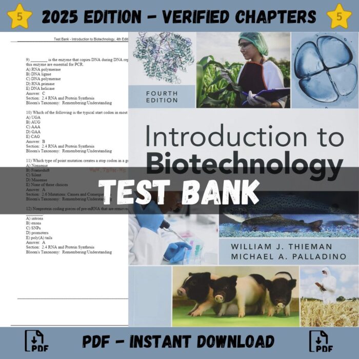 Test Bank – Introduction to Biotechnology, 4th Edition (Thieman, 2019)