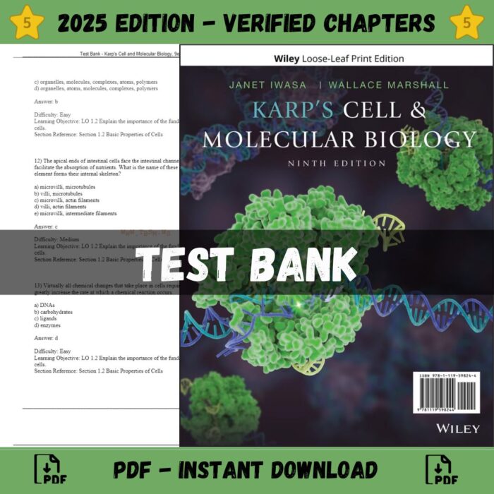 Test Bank – Karp's Cell and Molecular Biology, 9th Edition (Karp, 2020)