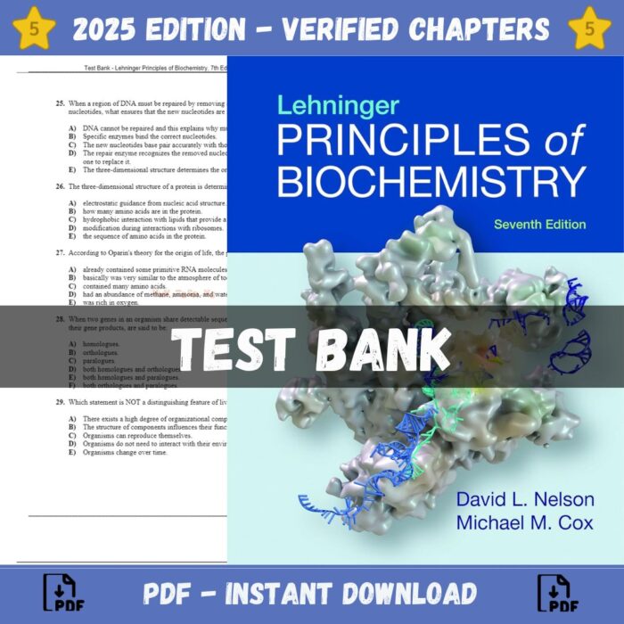 Test Bank – Lehninger Principles of Biochemistry, 7th Edition (Nelson, 2018)