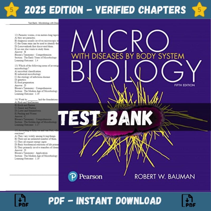 Test Bank – Microbiology with Diseases by Body System, 5th Edition (Bauman, 2017)