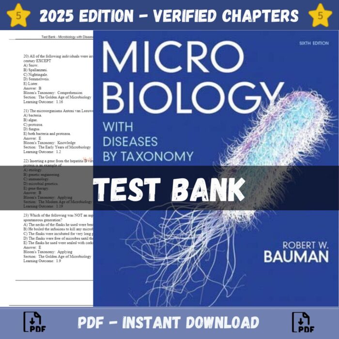 Test Bank – Microbiology with Diseases by Taxonomy, 6th Edition (Bauman, 2020)