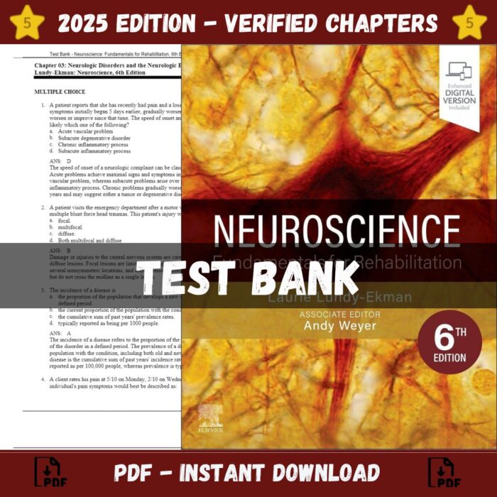 Test Bank – Neuroscience Fundamentals for Rehabilitation, 6th Edition (Lundy-Ekman, 2023)