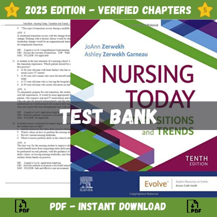 Test Bank – Nursing Today Transition and Trends, 10th Edition (Zerwekh, 2021)