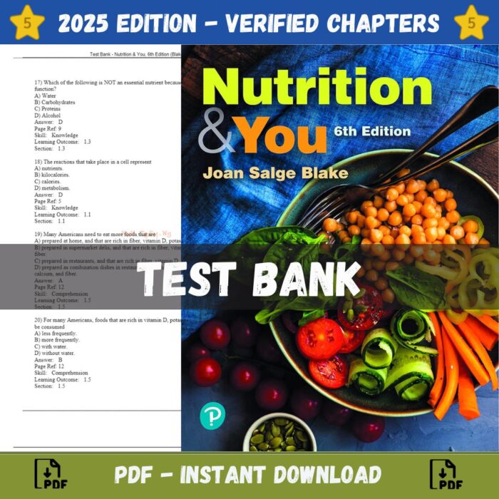 Test Bank – Nutrition & You, 6th Edition (Blake, 2023)